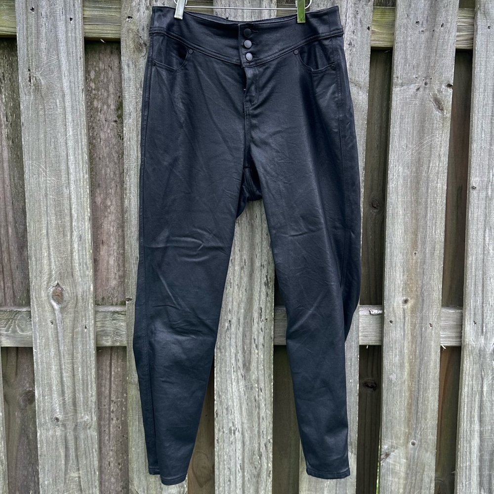 Lane Bryant Skinny Leg Jeans Women 16 Black High Rise Super Stretch Shiny